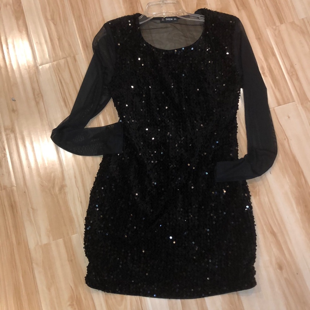 Black Shear Sequin Mini Dress